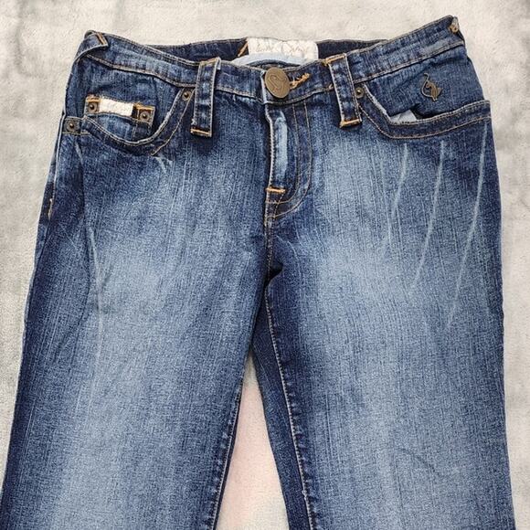 Vintage Y2K Baby Phat Jeans Womens 9 Juniors Blue Faded Low Rise Flare Stretch - Picture 2 of 16
